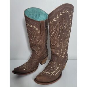 Corral Boots Size 8 Womens Vintage Brown Embroidery Crystals Western C2927